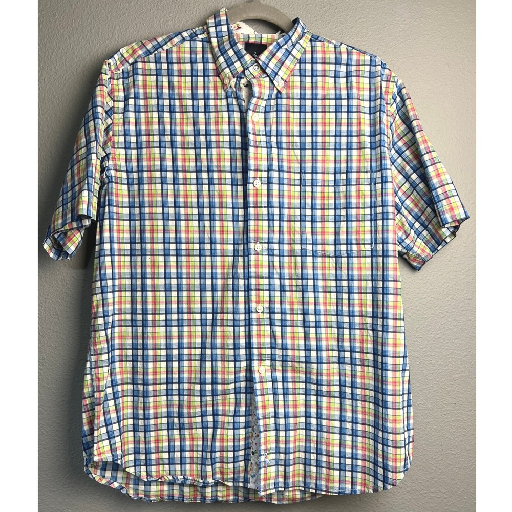 Tailorbyrd Mens Lg Short Sleeve Bold Plaid Button Down Shirt Multicolor Cotton L